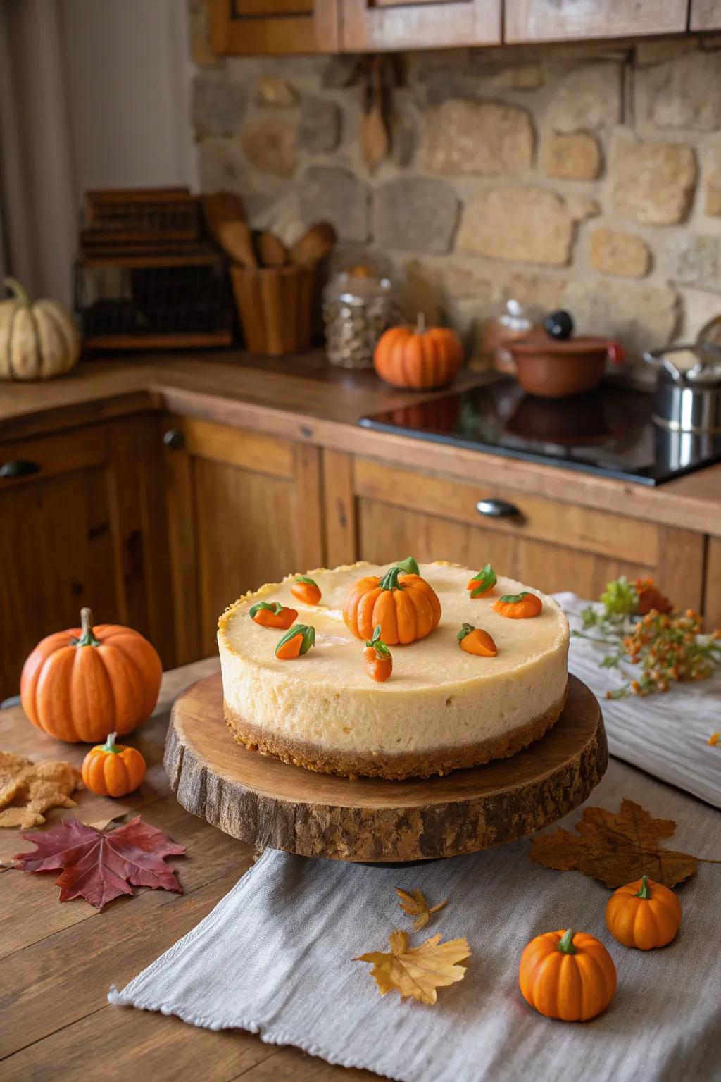 An enchanting gourd patch on your Halloween cheesecake.