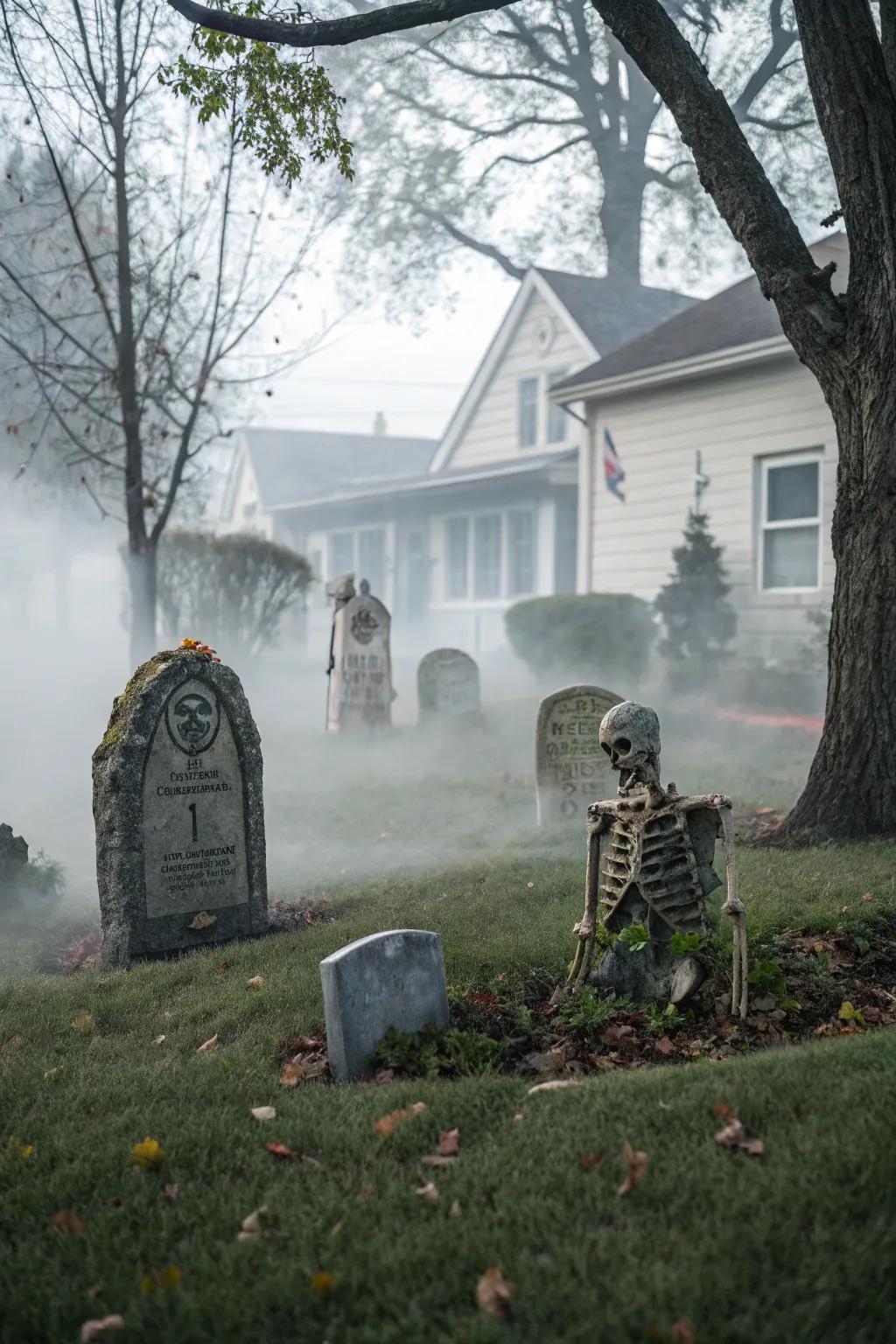 An unsettling burial ground display that brings a spooky vibe to your Halloween decorations.