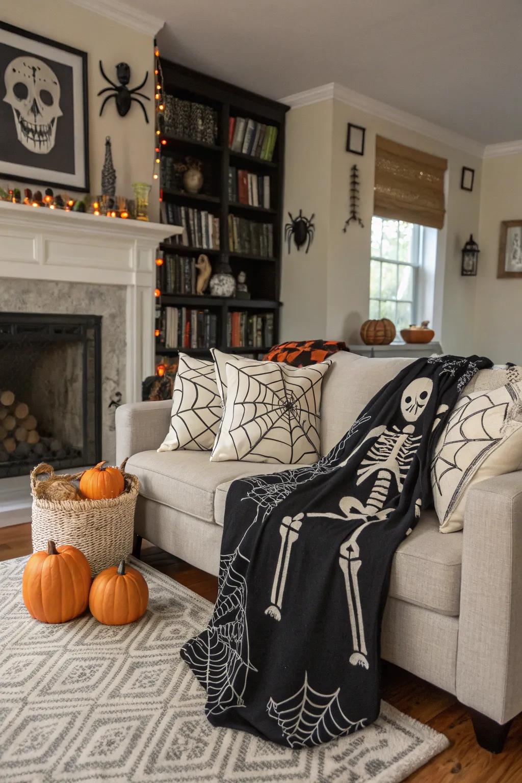Skeleton cushions playfully scare up your seating arrangement.