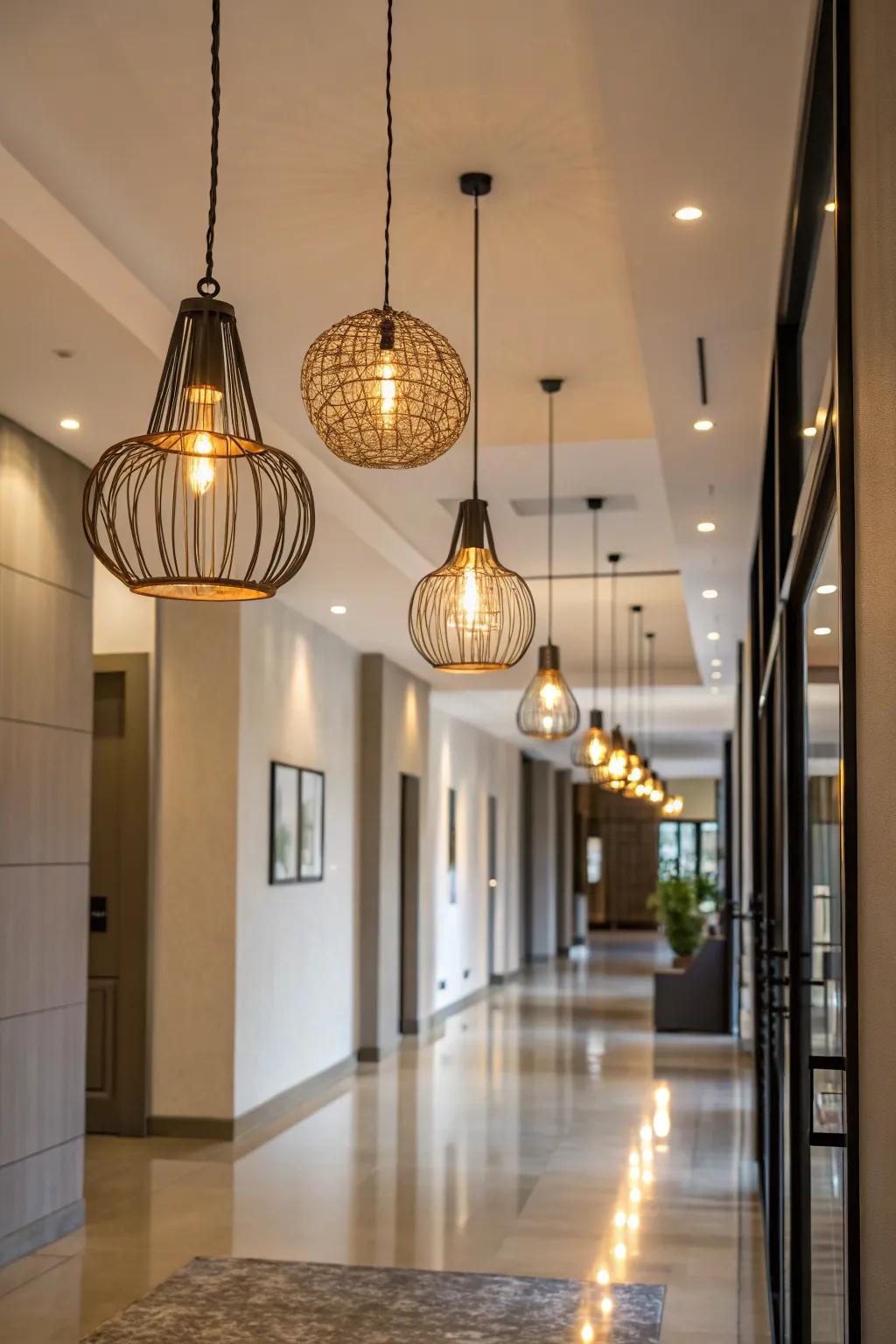 Drop lights add depth to entryways with high ceilings.