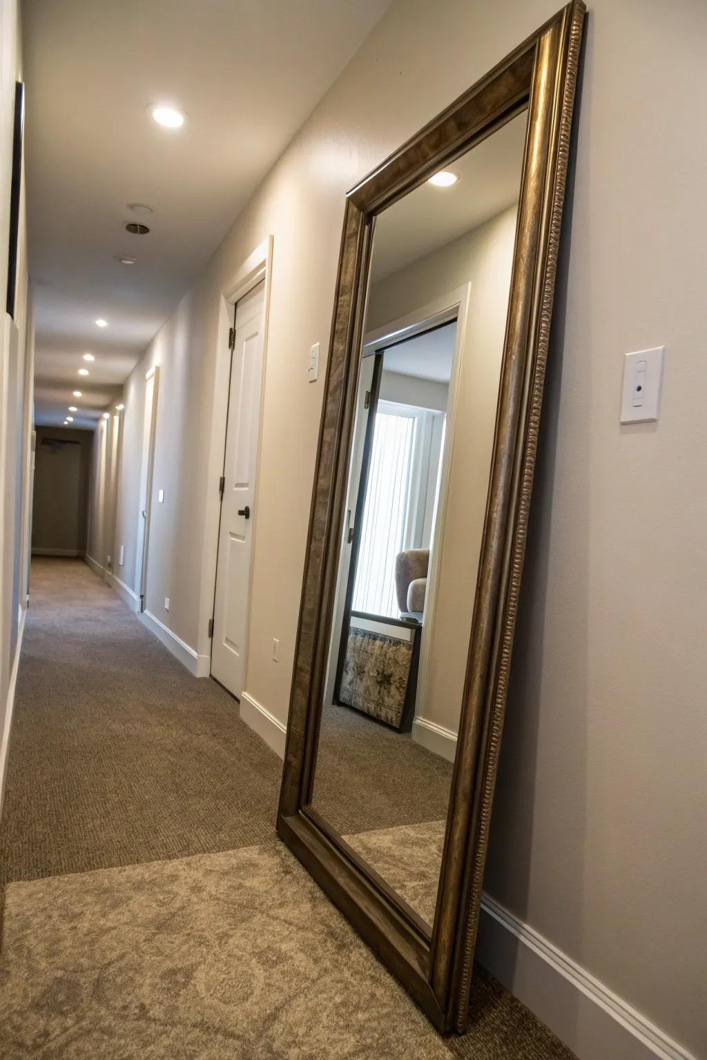 Full-length mirrors create a sense of spaciousness and grandeur.