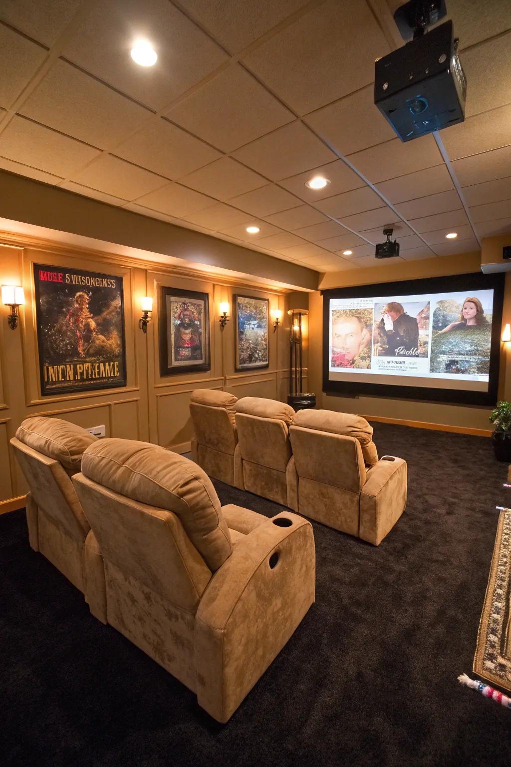 Convert your basement into a private cinema retreat for unforgettable movie experiences.
