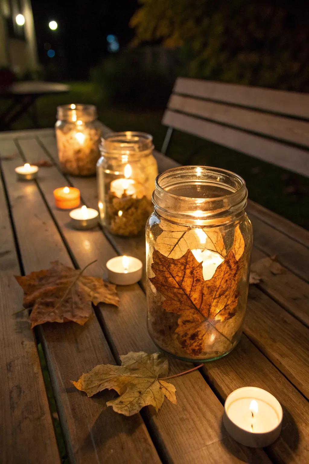 Handcrafted foliage illuminations spreading a pleasant autumnal glow.
