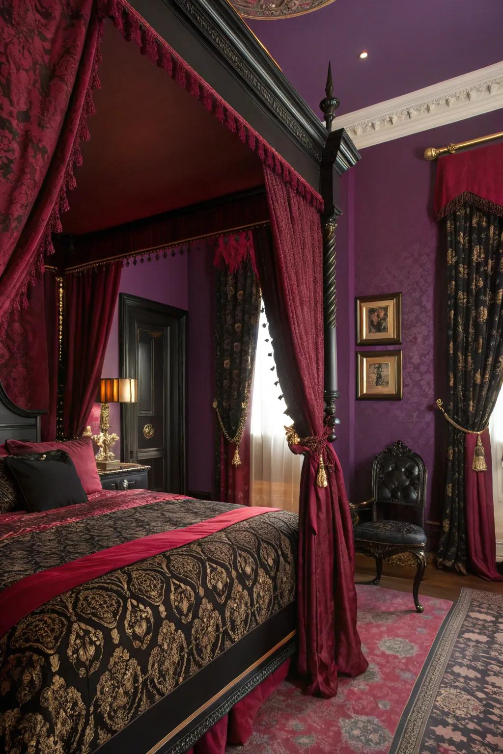Deep shades prepare for a spooky yet stylish sleeping quarter.