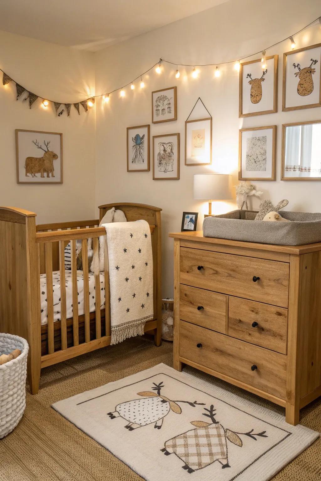 Timber furniture fosters a timeless and intimate foundation for your nursery motif.