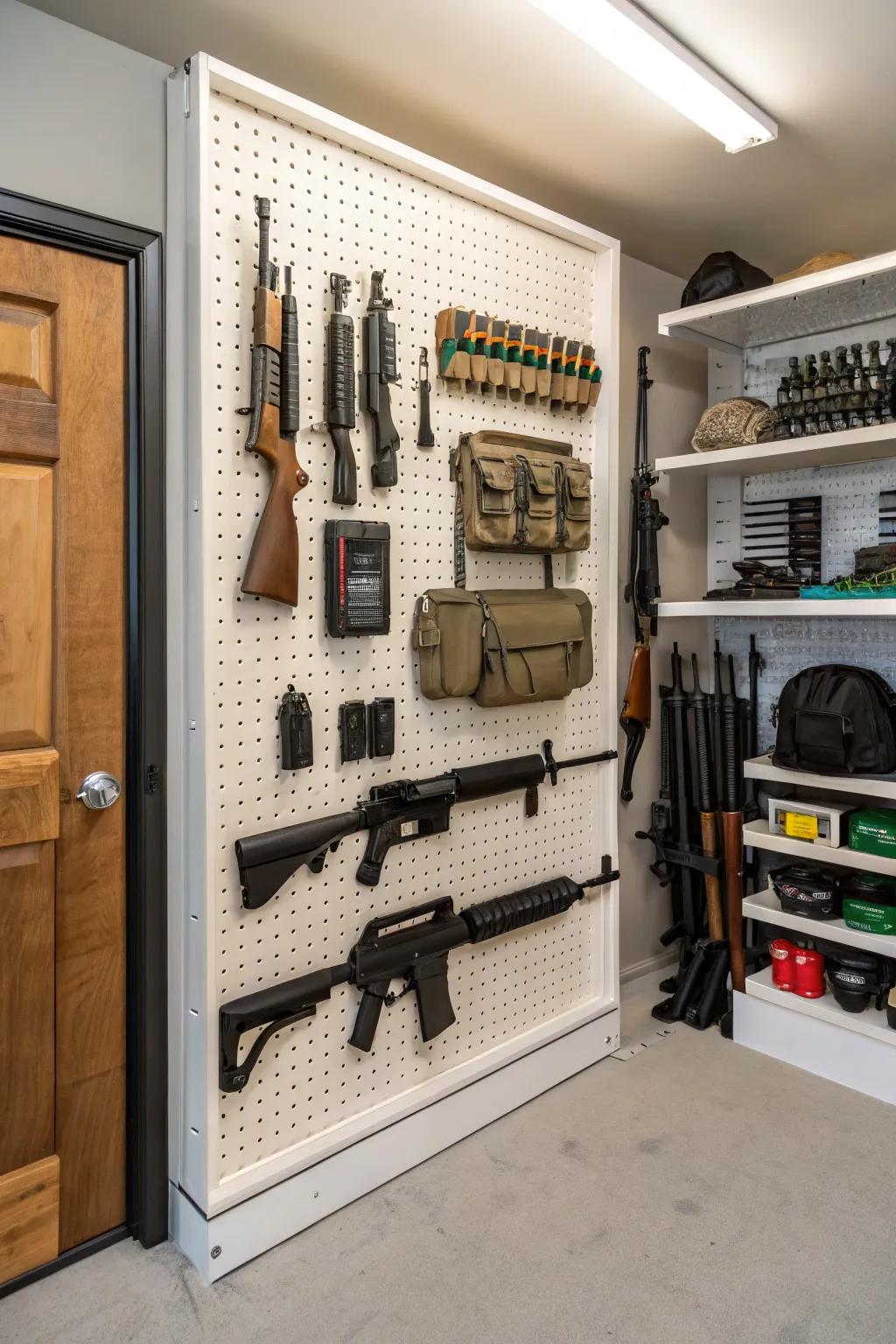 A pegboard offers supreme adaptability for storing your collection.