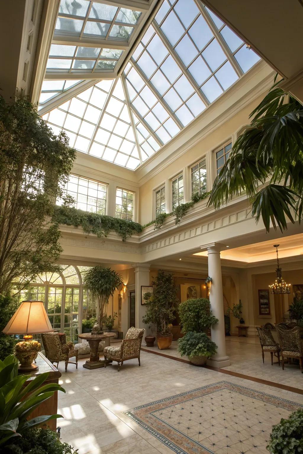 A skylight illuminating the atrium and enhancing the indoor ambiance.