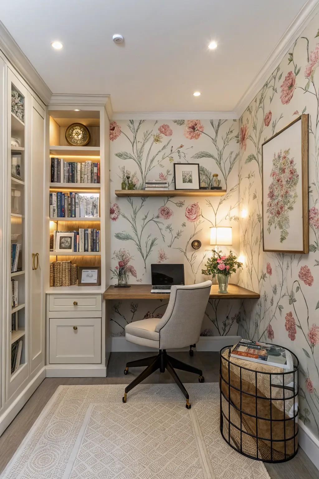 Floral details introduce a hint of nature and beauty to your workspace.