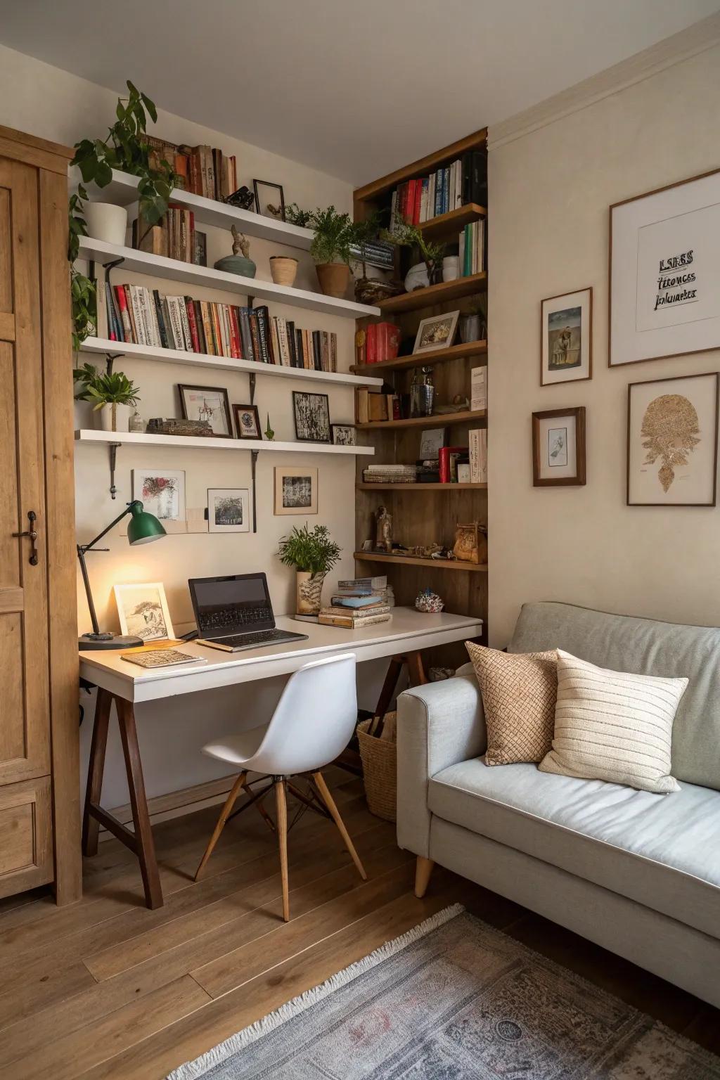 A versatile home office that serves as a relaxation space.