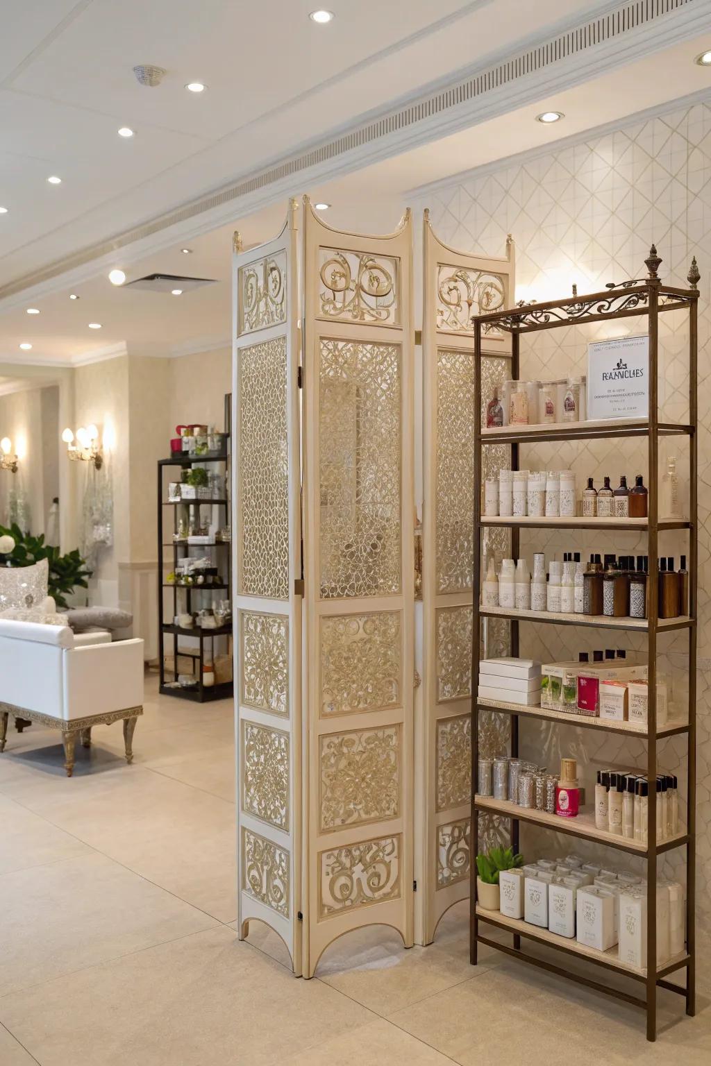 Dividers can define your salon area with both flair and purpose.