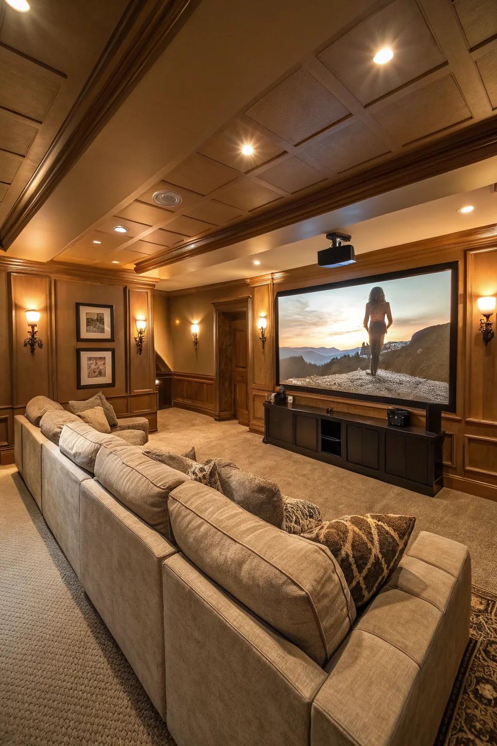 Sectional sofas provide flexible seating solutions for a pleasant movie experience.