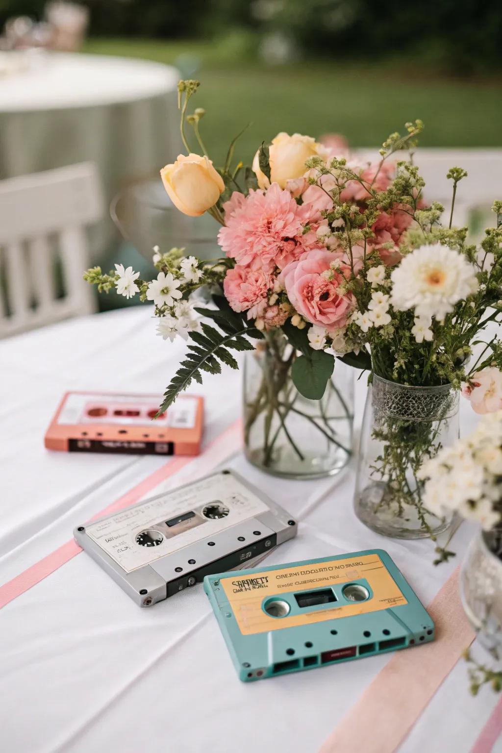 Audio cassettes steal the spotlight as some nostalgic decor.