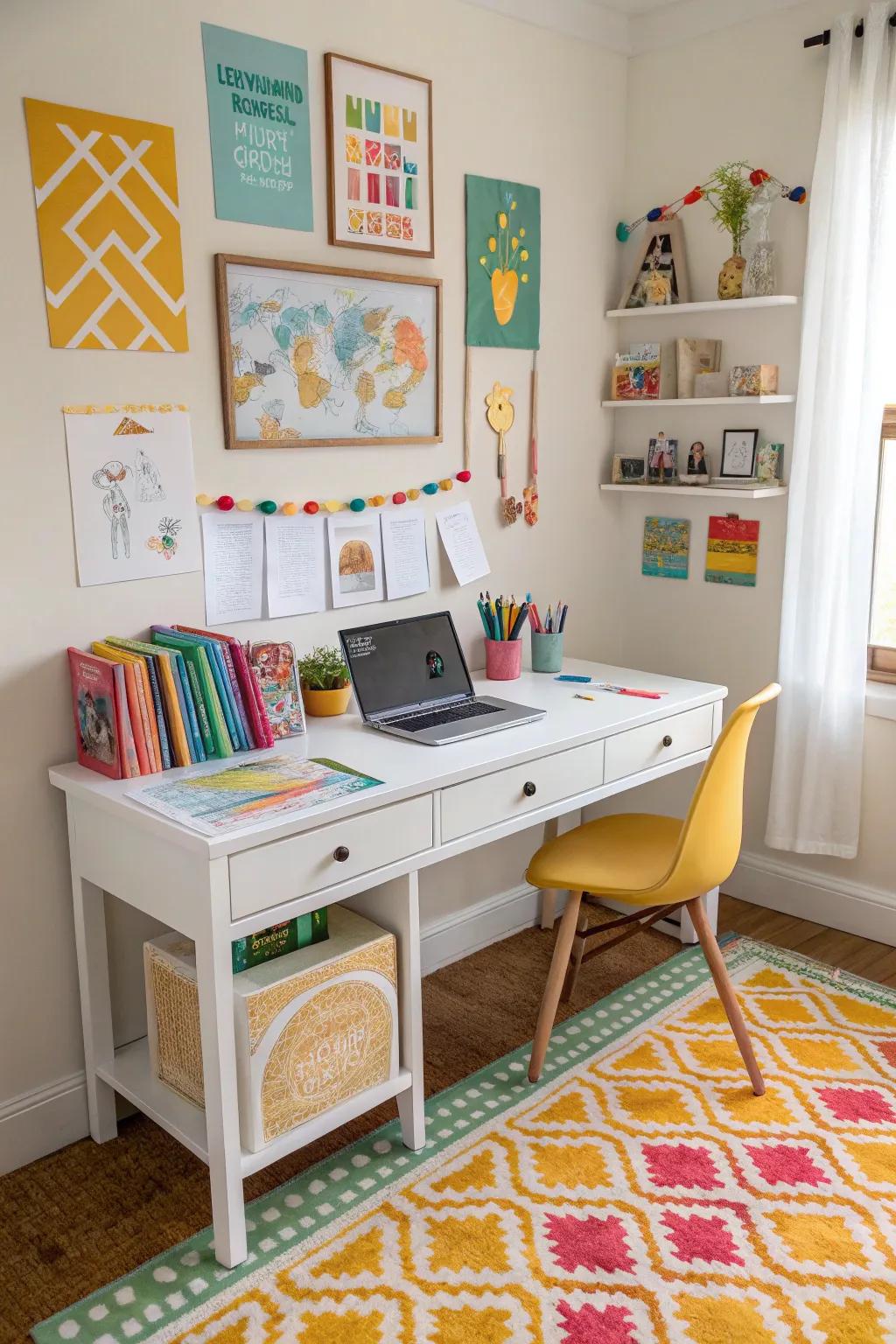 Cheerful décor enhancing happiness and energy in the learning environment.