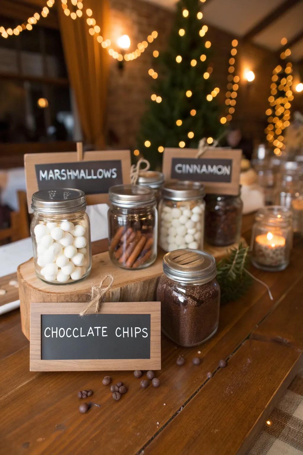 Chalkboard-labeled containers for a tidy and stylish presentation.
