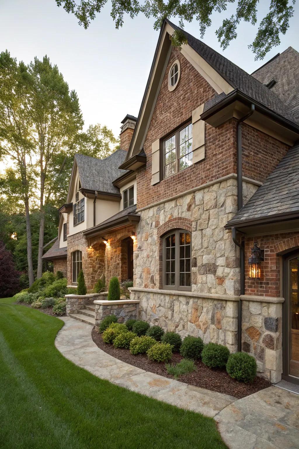 A classic artificial stone and brick provides enduring appeal.