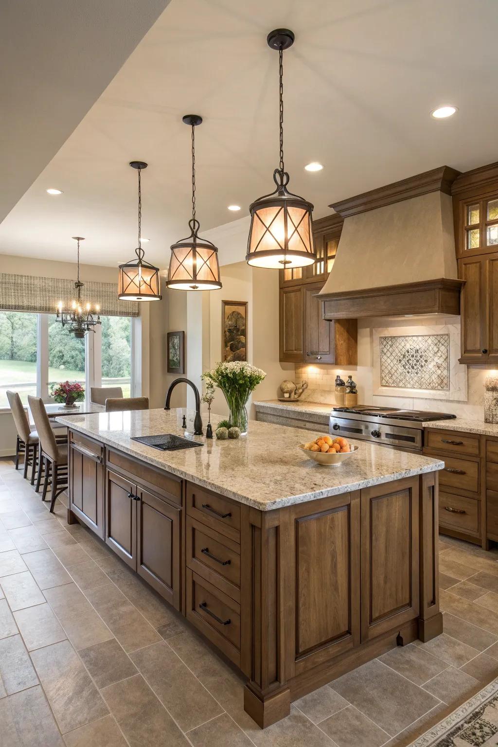 Design a welcoming space with an open-style cooking area that combines beauty and utility.