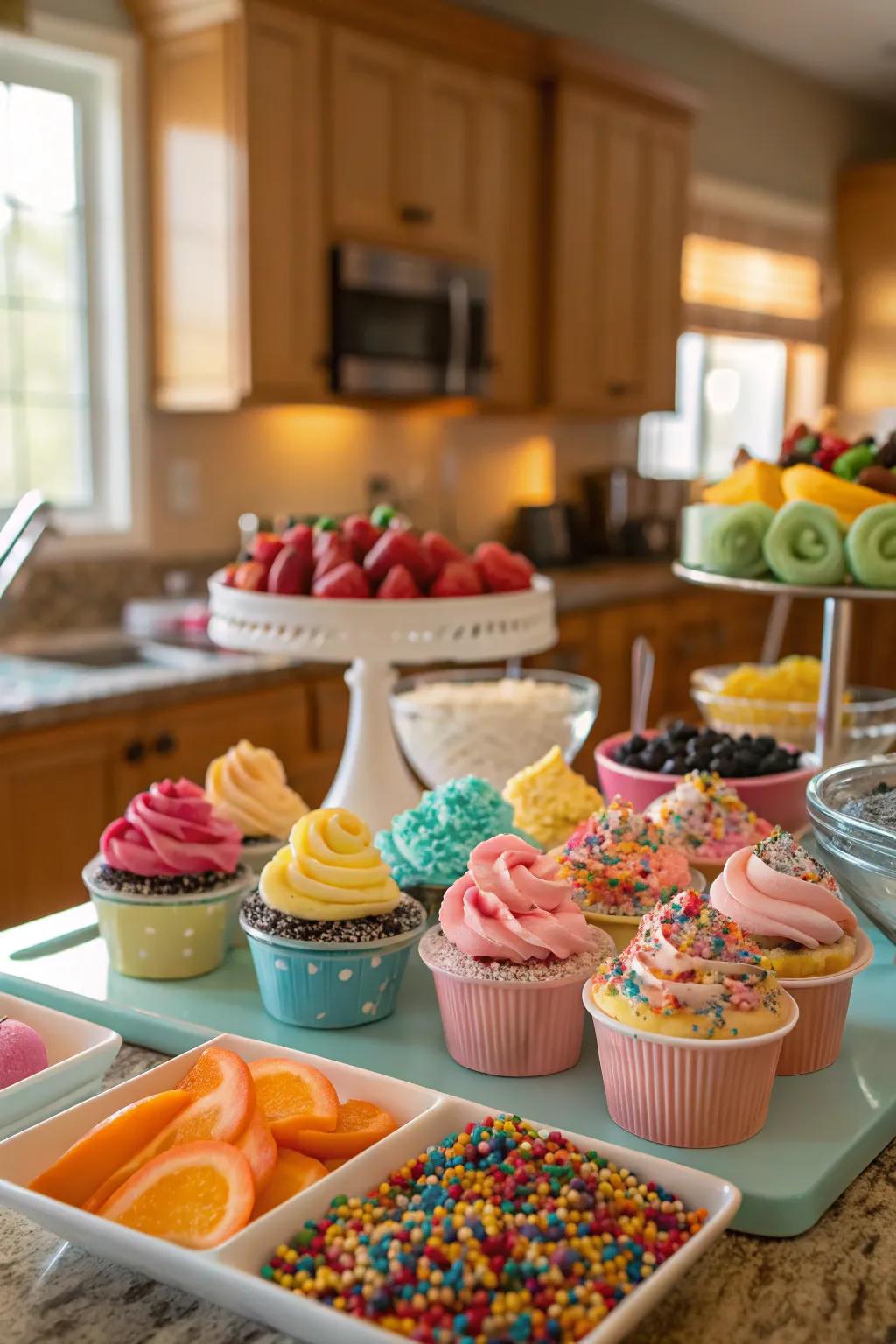 A vibrant and fun personalized sweets bar for guests to enjoy