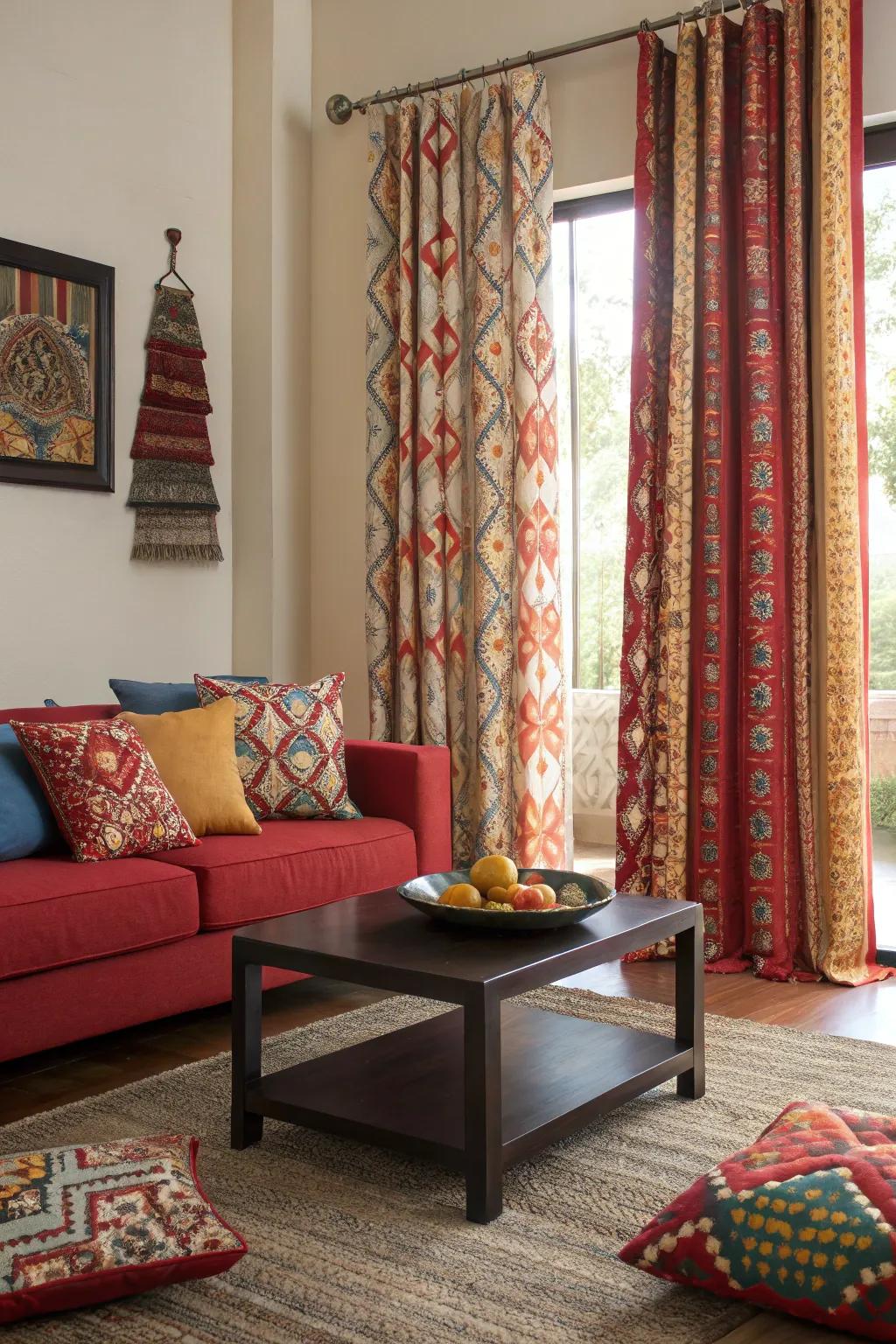 Adorned window dressings can act as the focal point within your family area.