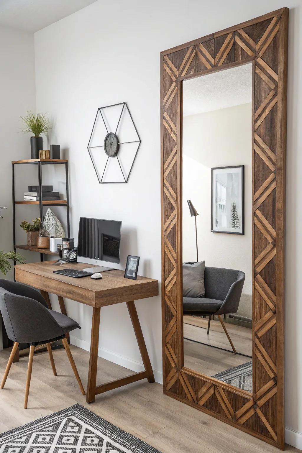 Angled designs contribute a contemporary flair to any mirror.