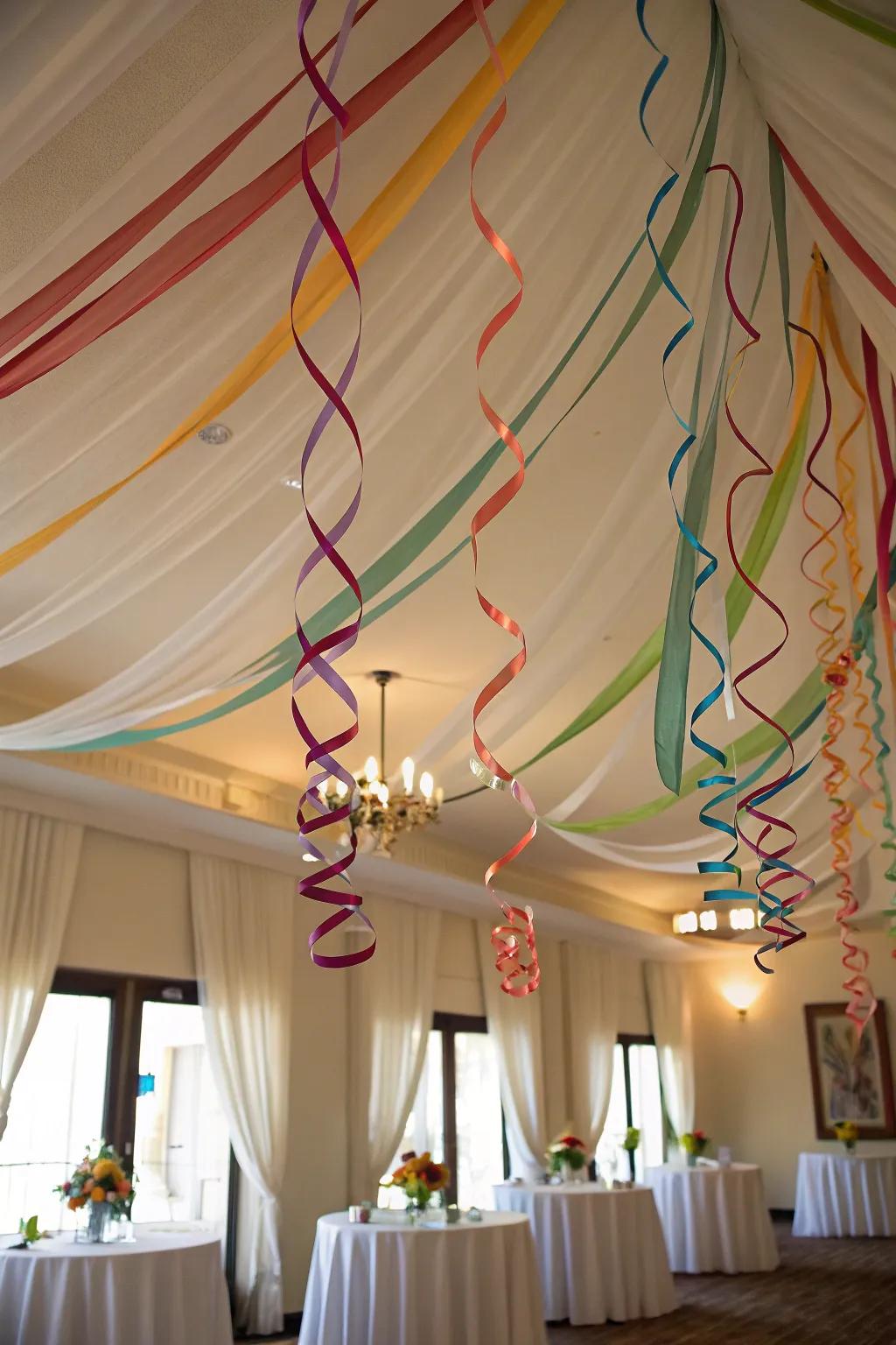 Produce a captivating setting using a ceiling paper strips covering.