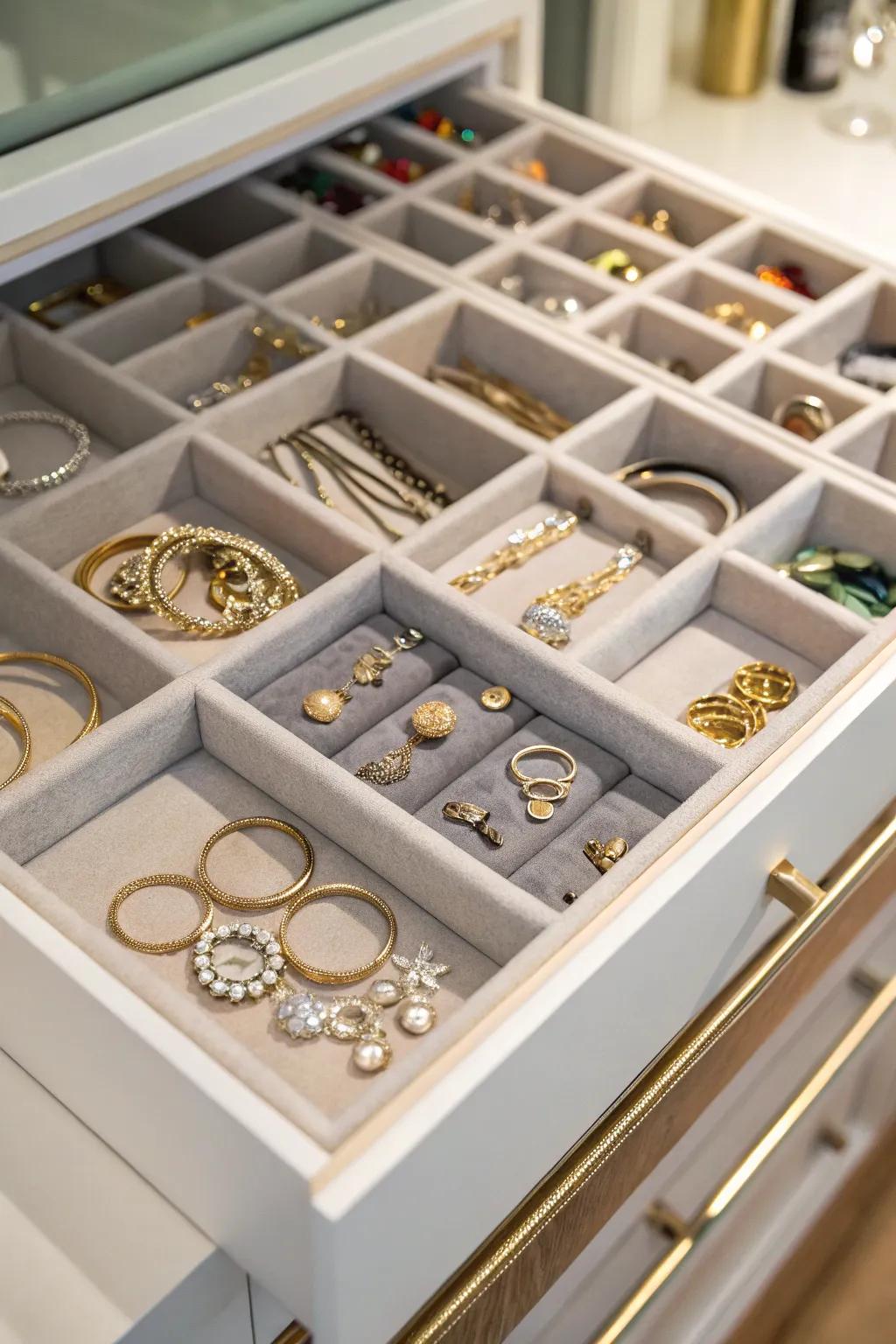 Compartmentalized trays keep your jewelry neatly sorted.