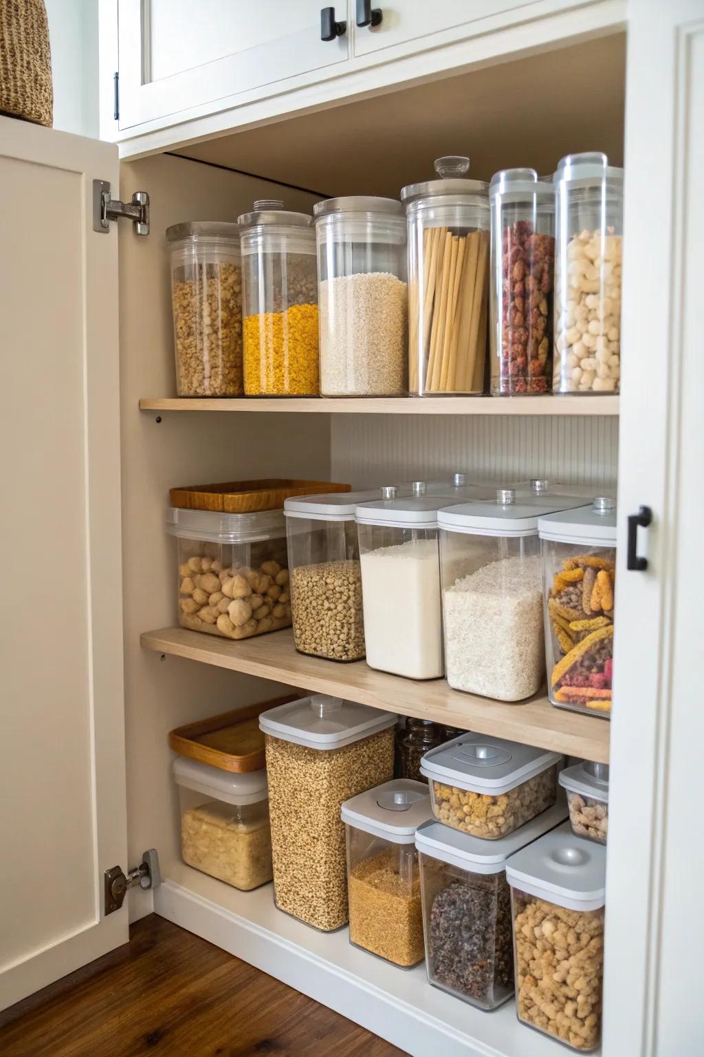 See-through containers simplify the organization of your pantry.