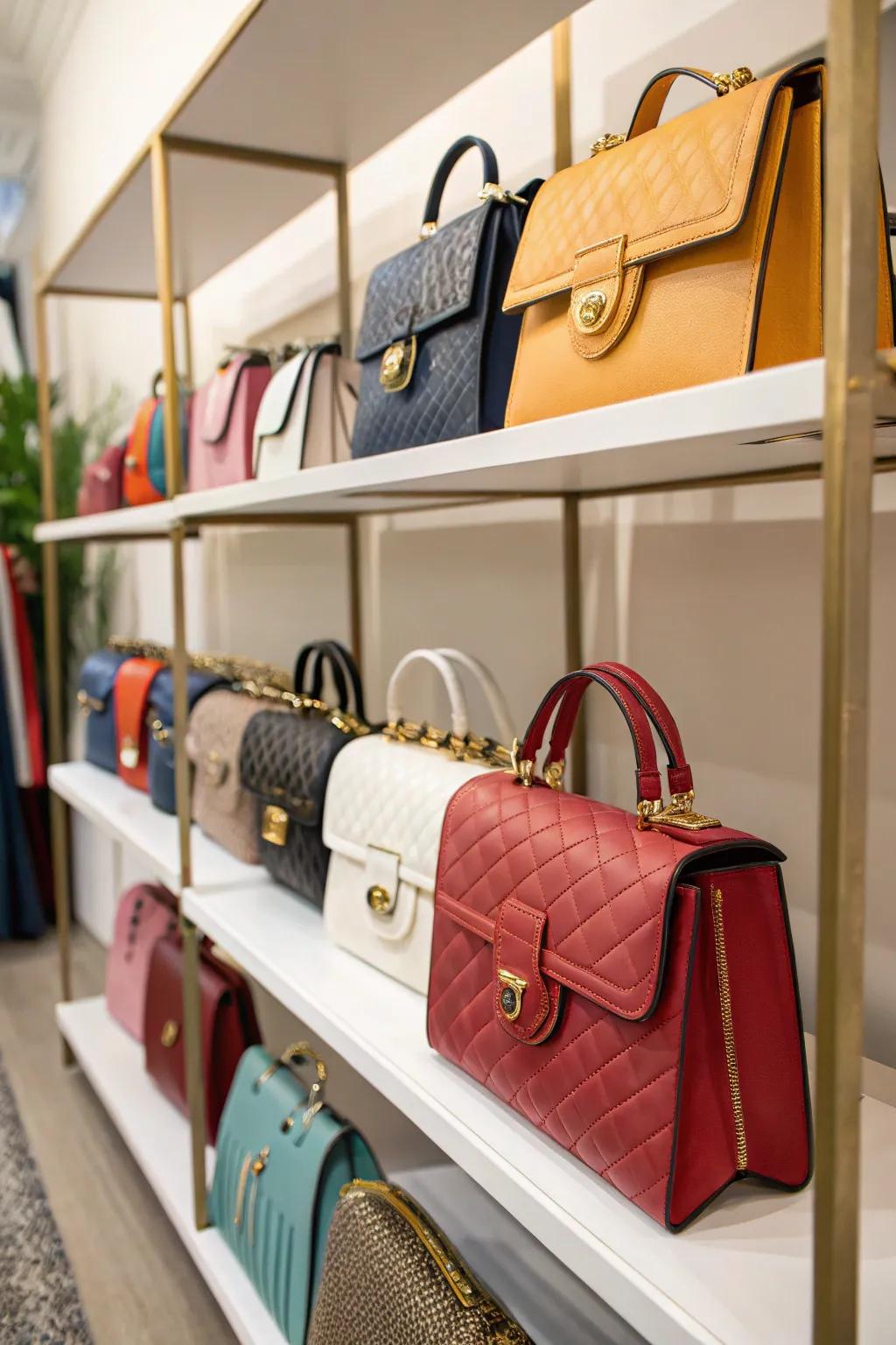 A dedicated shelf for purses, blending functionality with style.