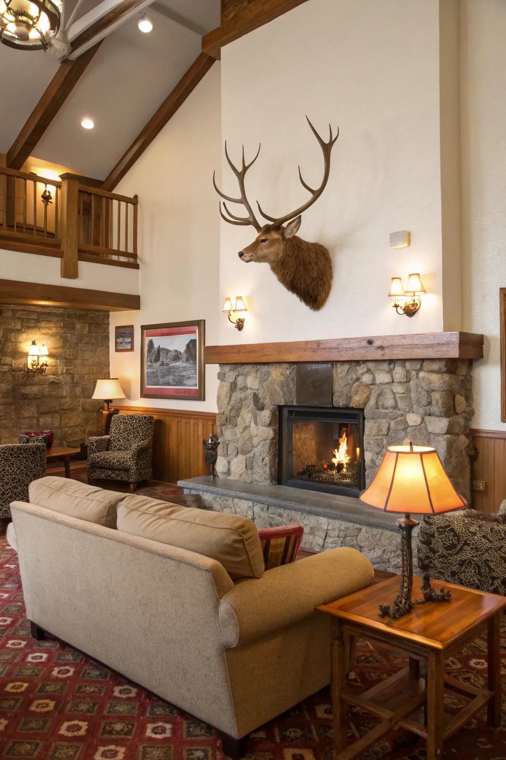 Wildlife trophies establish a captivating focal point in your room.