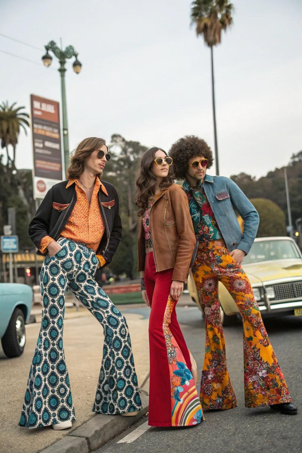 Guests decked out in vibrant 70s fashion, capturing the era's iconic vibe.