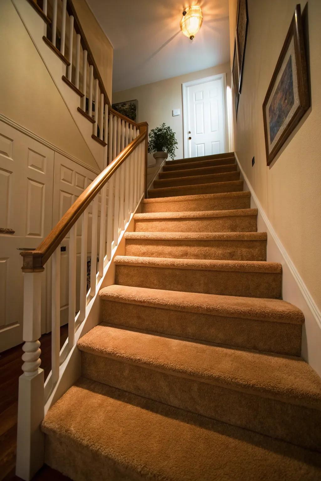 Comfort and style combined in carpeted stairs.