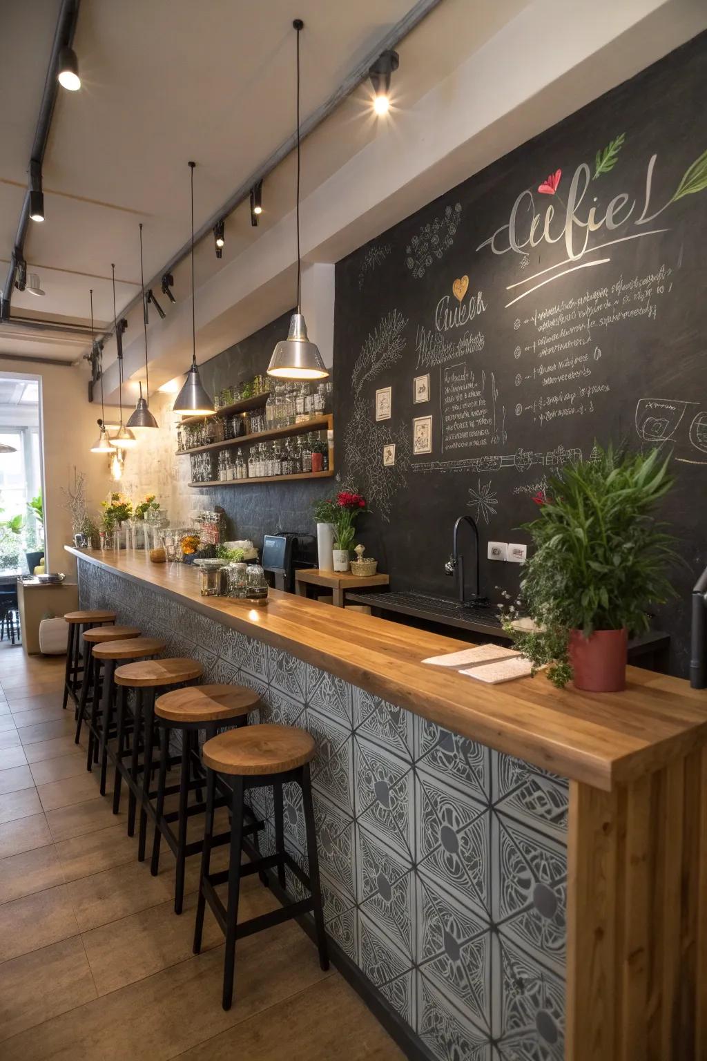 Blackboard surface enlivens your area with a fun, hands-on feature.