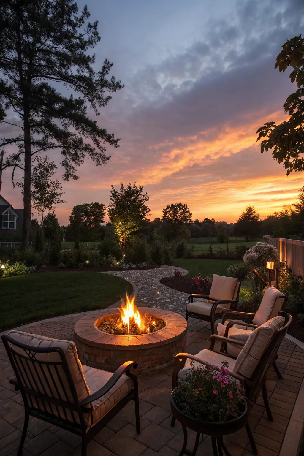 Gather around a warm fire pit for cozy nights in your backyard.
