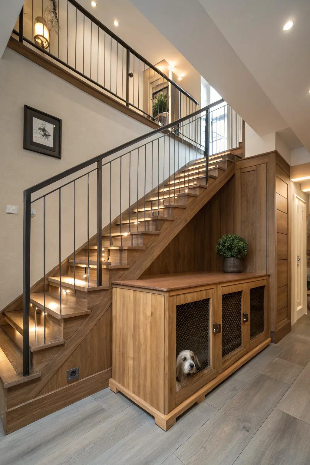 Transform the area beneath your stairs into a secret sanctuary for your dog.