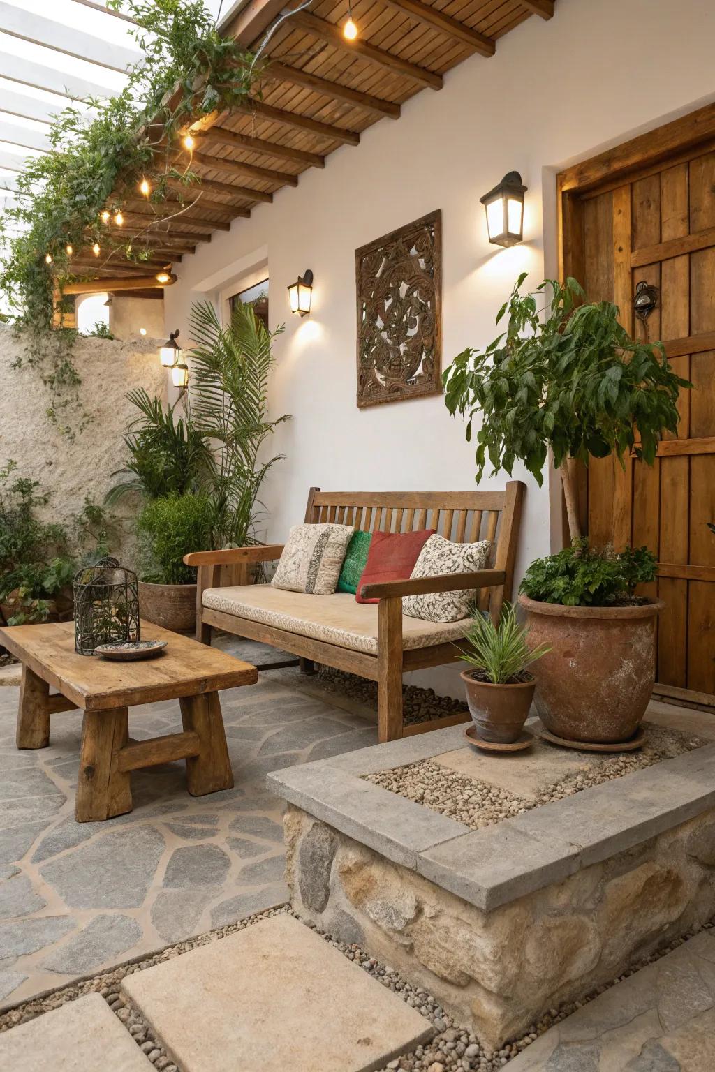 Natural features introduce warmth and texture to your indoor patio.