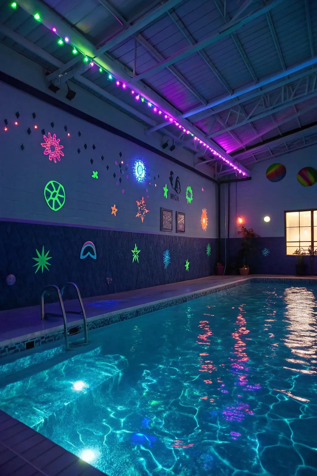 Brighten up your pool party with radiant lighting and glow-enhancing details.