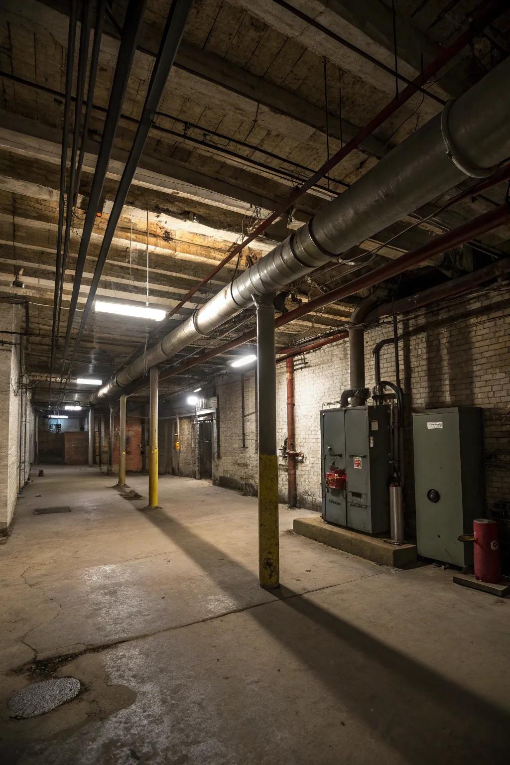 Open ceilings help sustain the industrial vibe.