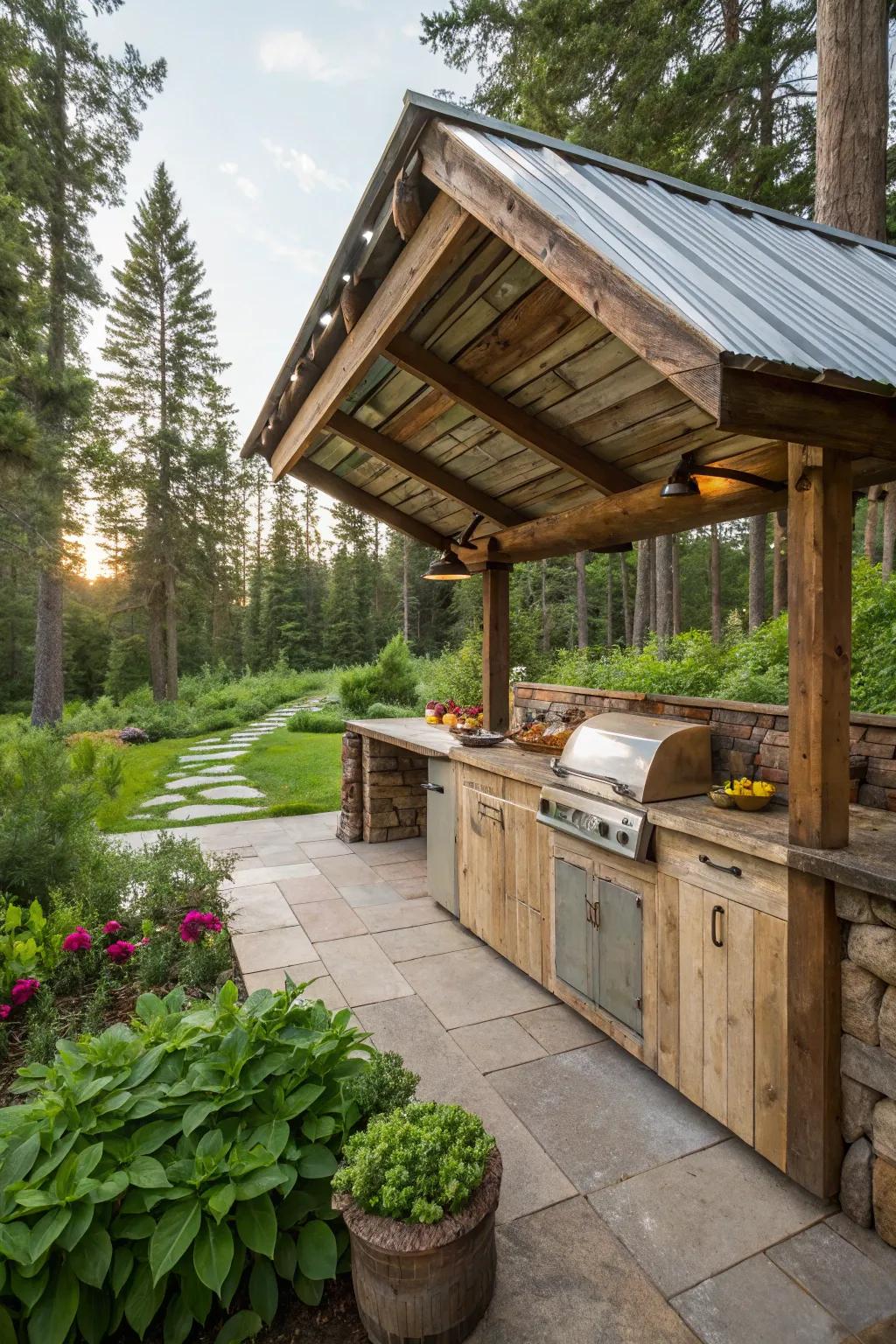 Creative usage of repurposed materials for a distinctive kitchen cover.