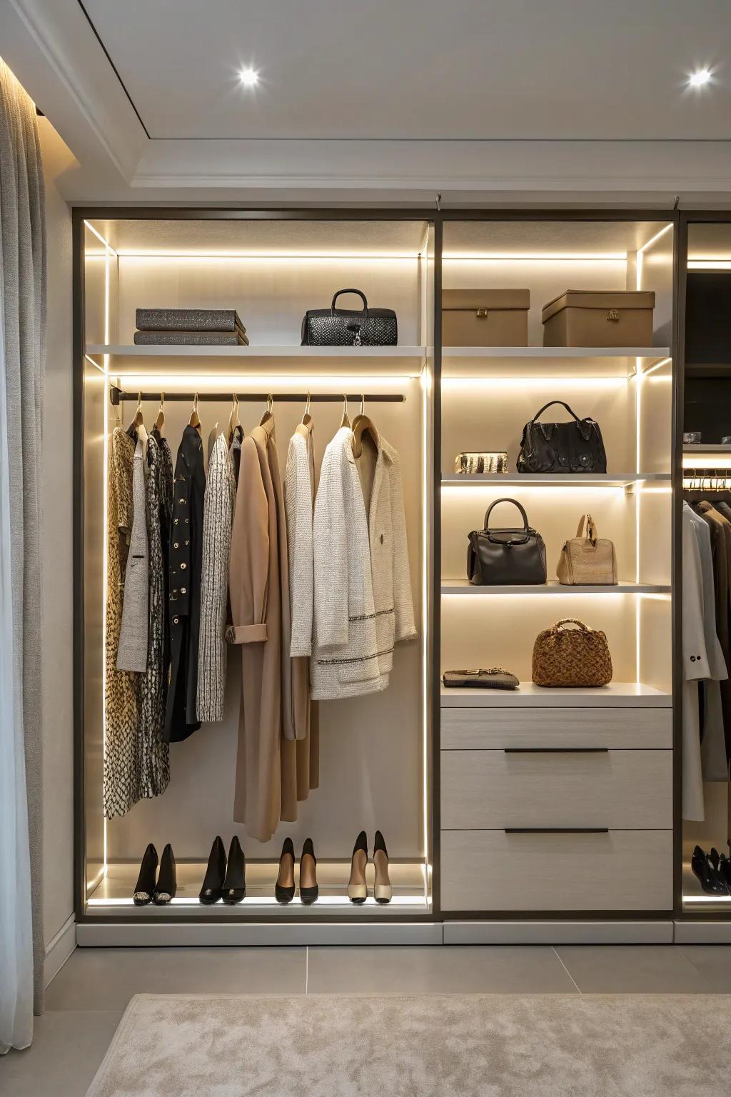 Enhance the charm of your closet with integrated LED lighting.