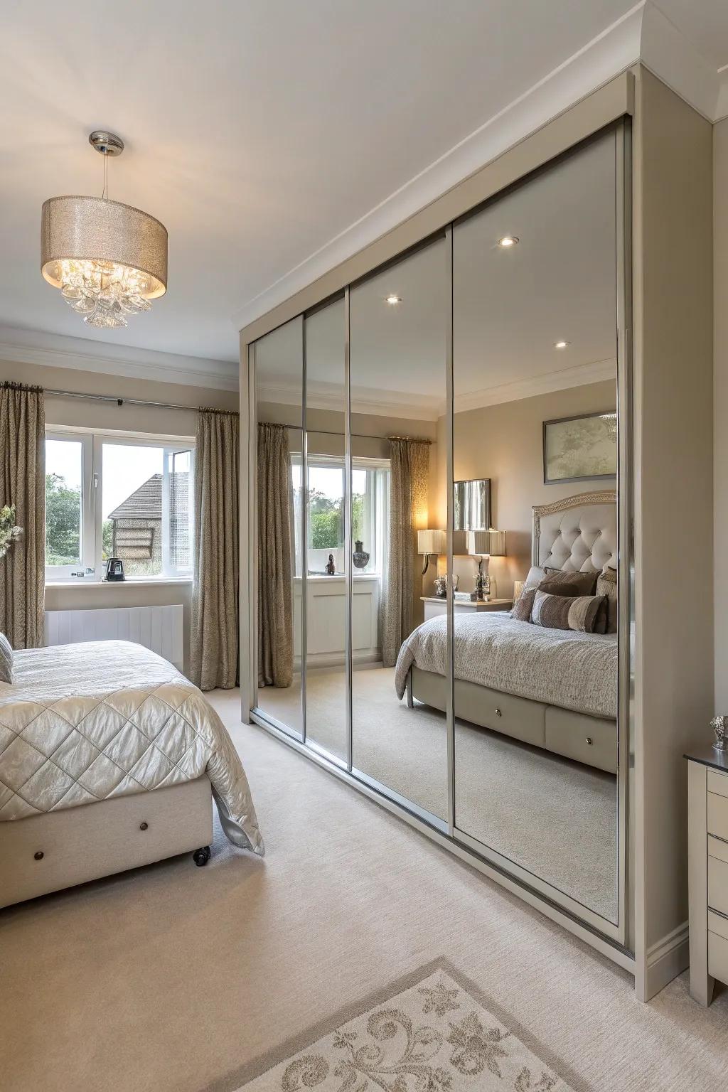 Mirrored closets: grandeur and spatial illusion.