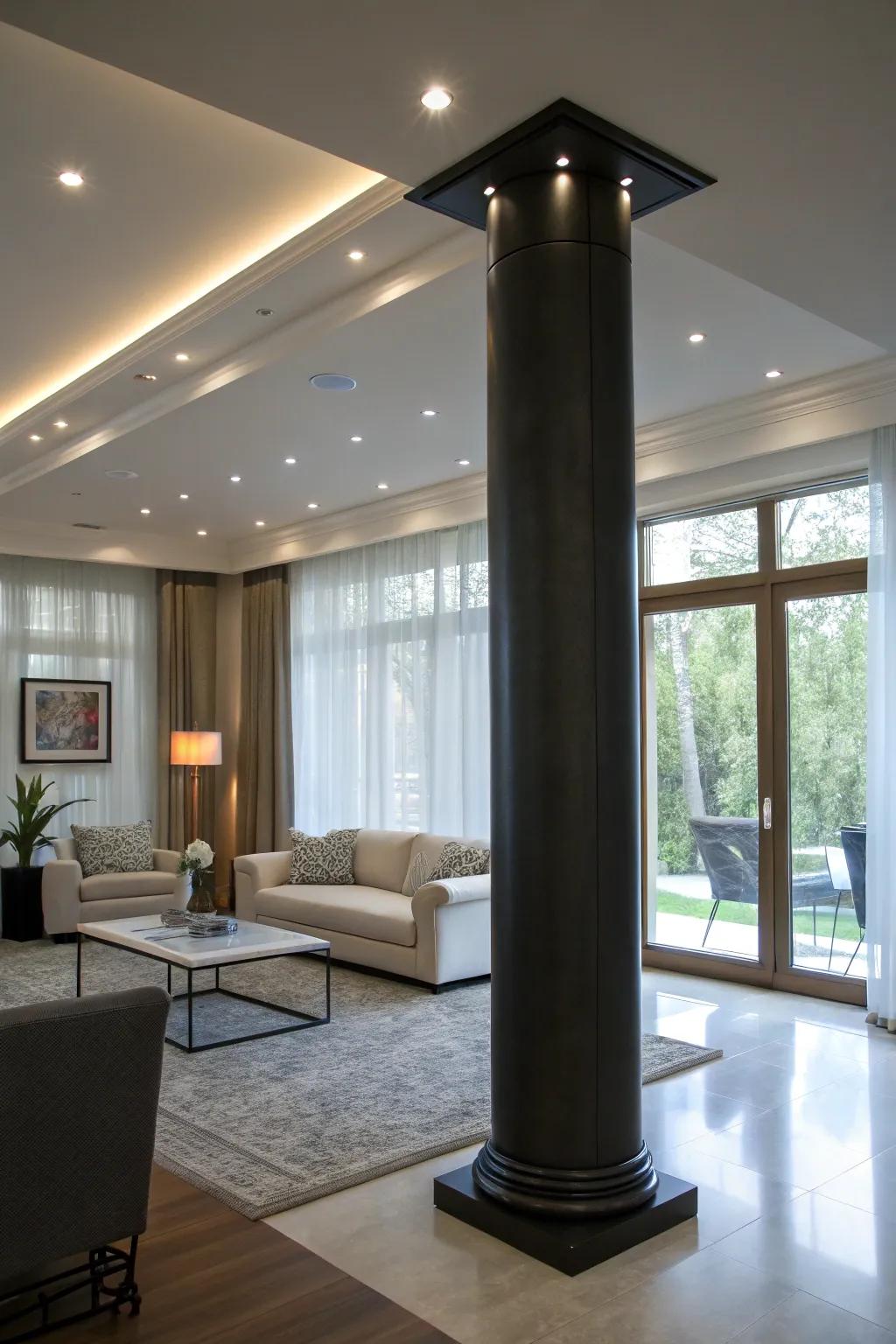 Lighting highlights the drama in columns.