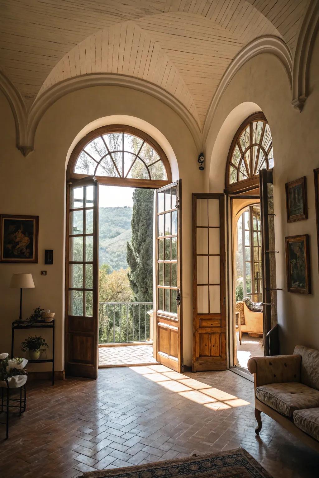 Arched windows and doorways craft an effortless flow of refinement.