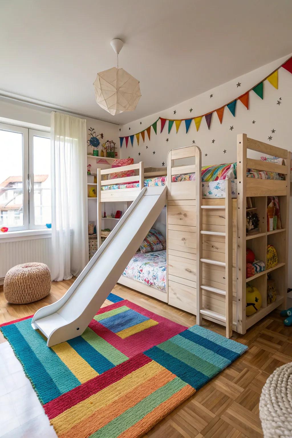 A bedroom slide turns the ordinary into playtime.