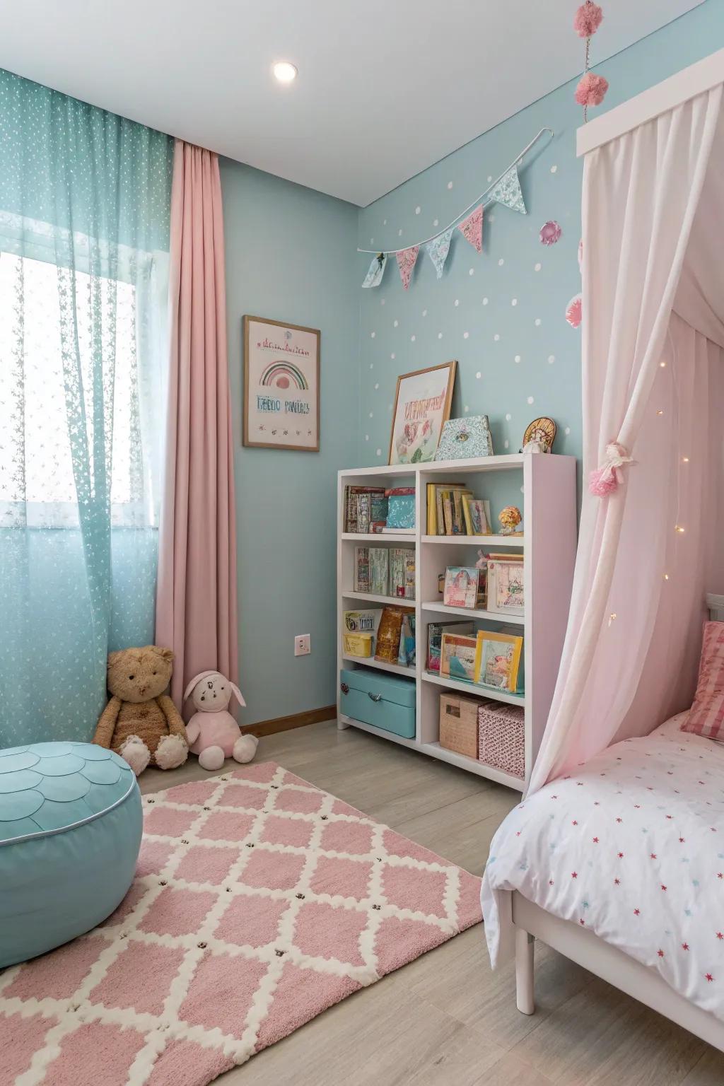 Gentle pastels fashion a peaceful and calming atmosphere.