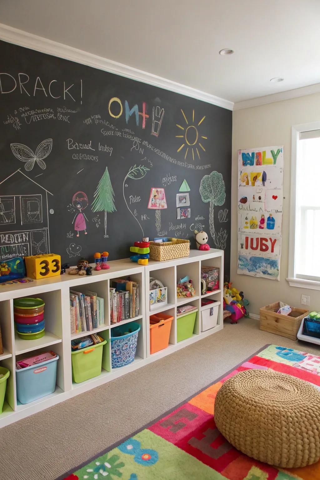 Writable chalk walls offer endless avenues for learning and imagination.