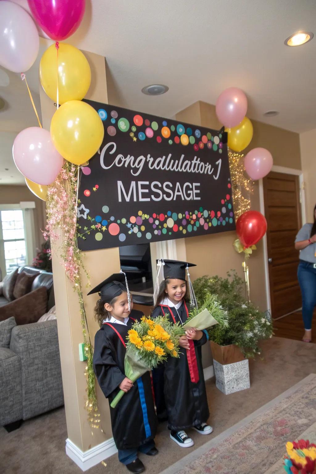 A customized graduation banner adding a unique and personal element to the celebration.