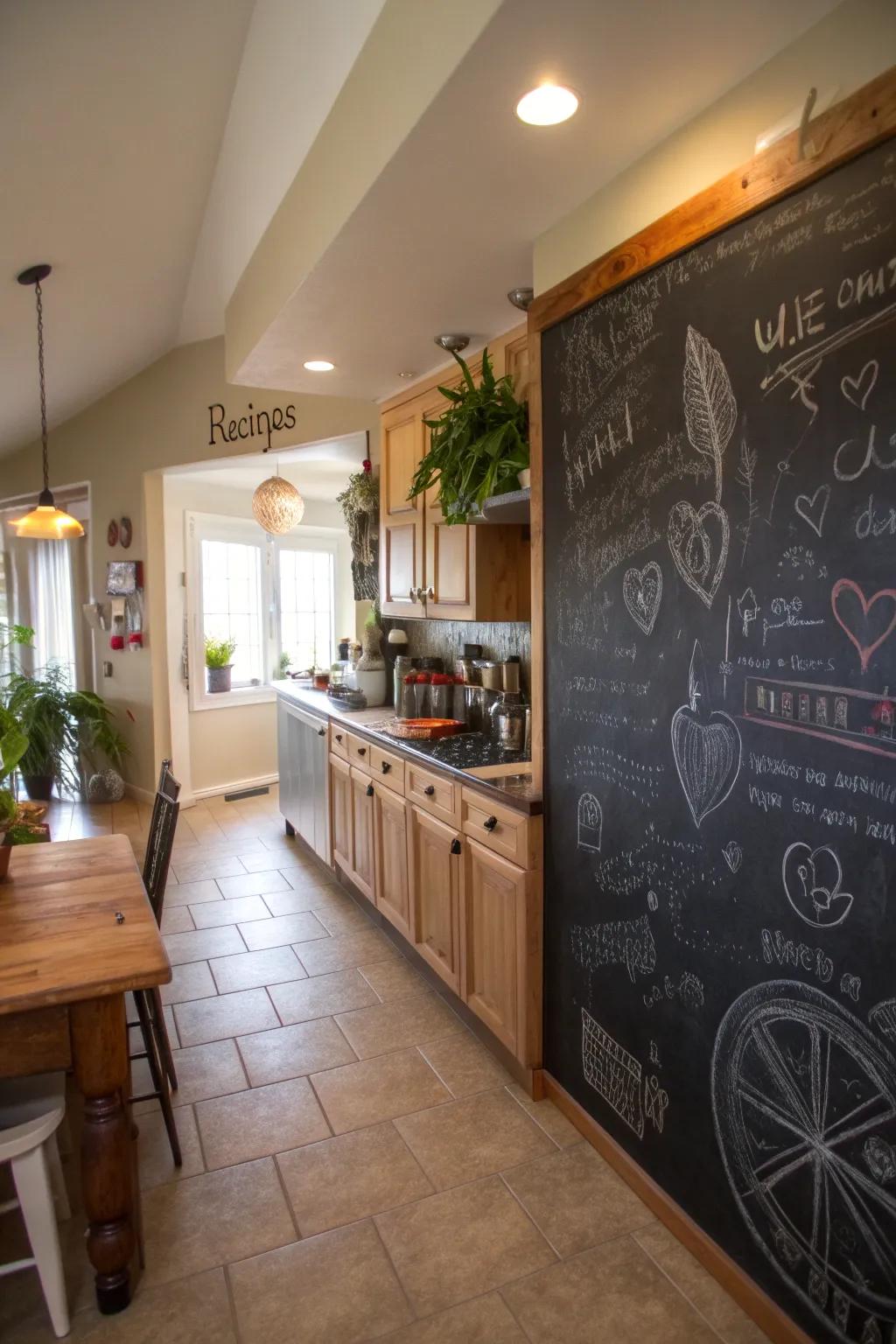 A chalkboard wall is equally useful and enjoyable for all.