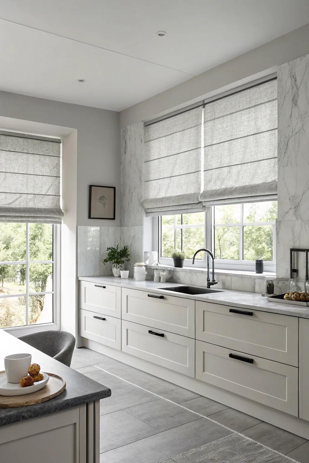 Single-color shades provide a refined and unified kitchen design.