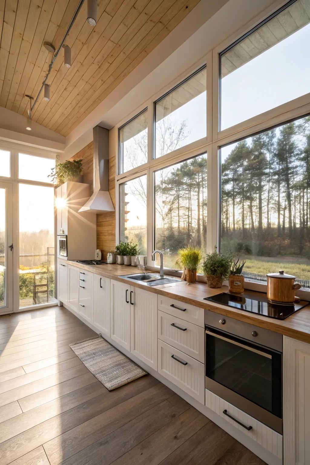 Maximize sunlight using large windows for a luminous and welcoming kitchen.