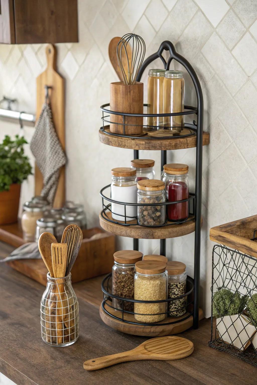 Organic components, like timber and metal, provide a classic and sturdy kitchen appeal.