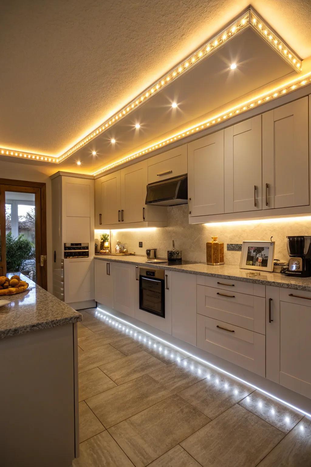 LED strip lights create a welcoming atmosphere in your kitchen.